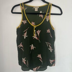 Lucky Brand Green Floral Camisole with Yellow Trim
